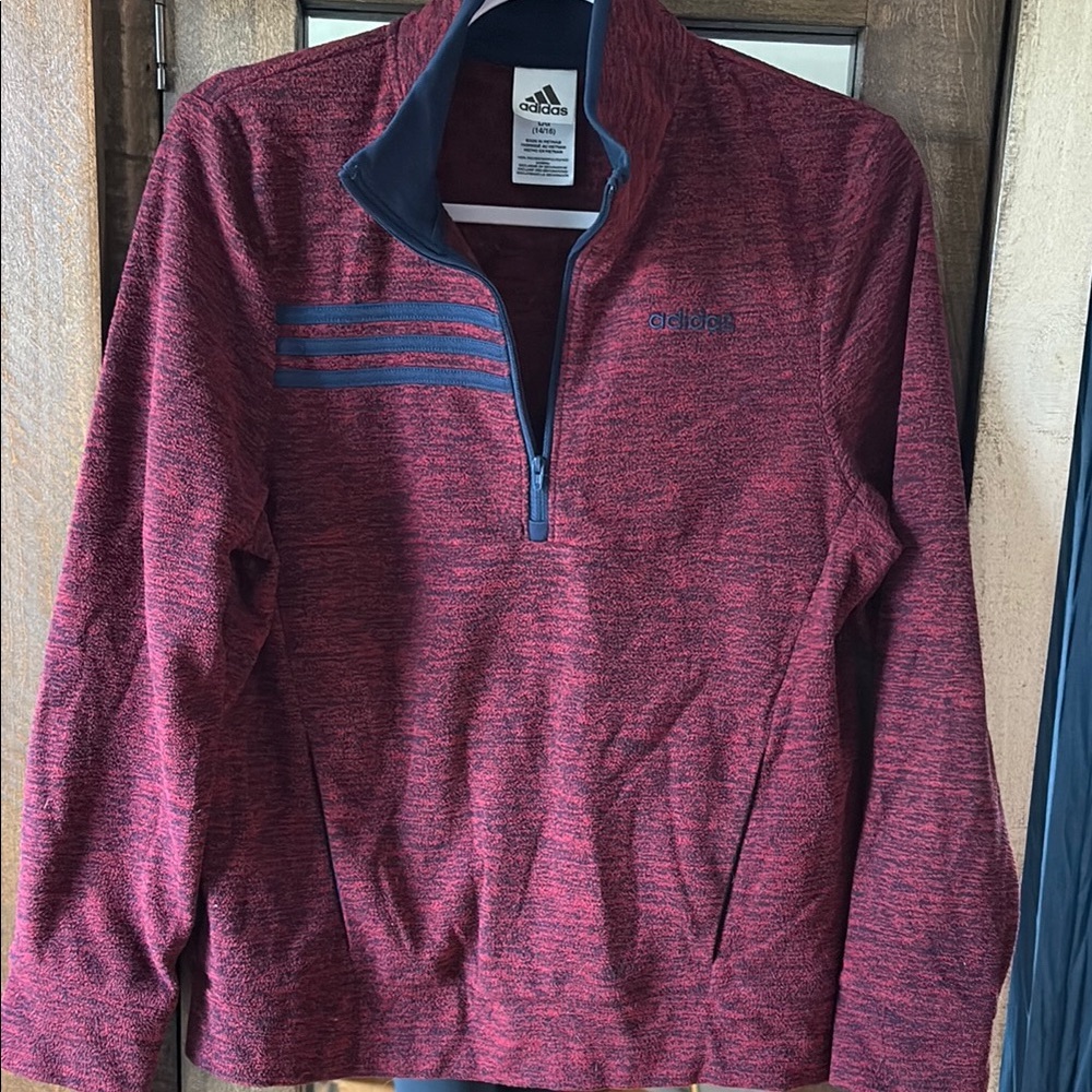 Adidas Red Zip Up Sweater Athletic Knit